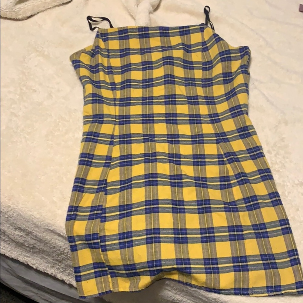 Blue and yellow checker mini dress